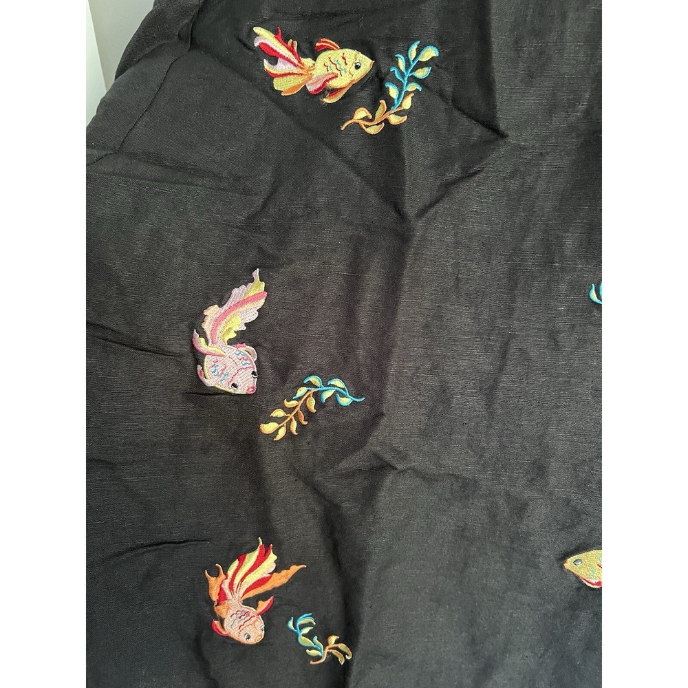 Sarah Spencer Black Linen Blouse Women's 16 Embroidered Artsy Goldfish Colorful - Picture 15 of 16